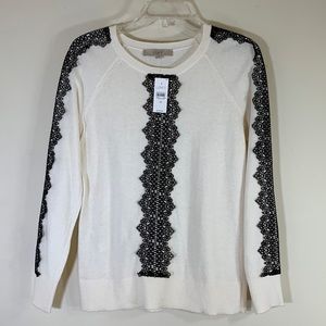 NWT. LOFT Lace Front & Sleeve Wool Blend Sweater Women’s-XS.